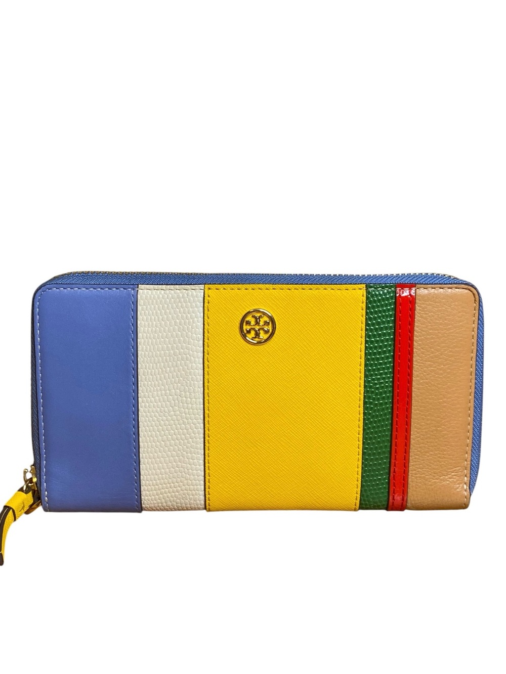 Tory Burch Robinson Mini Balloon Stripe Leather Continental Zip Around Wallet